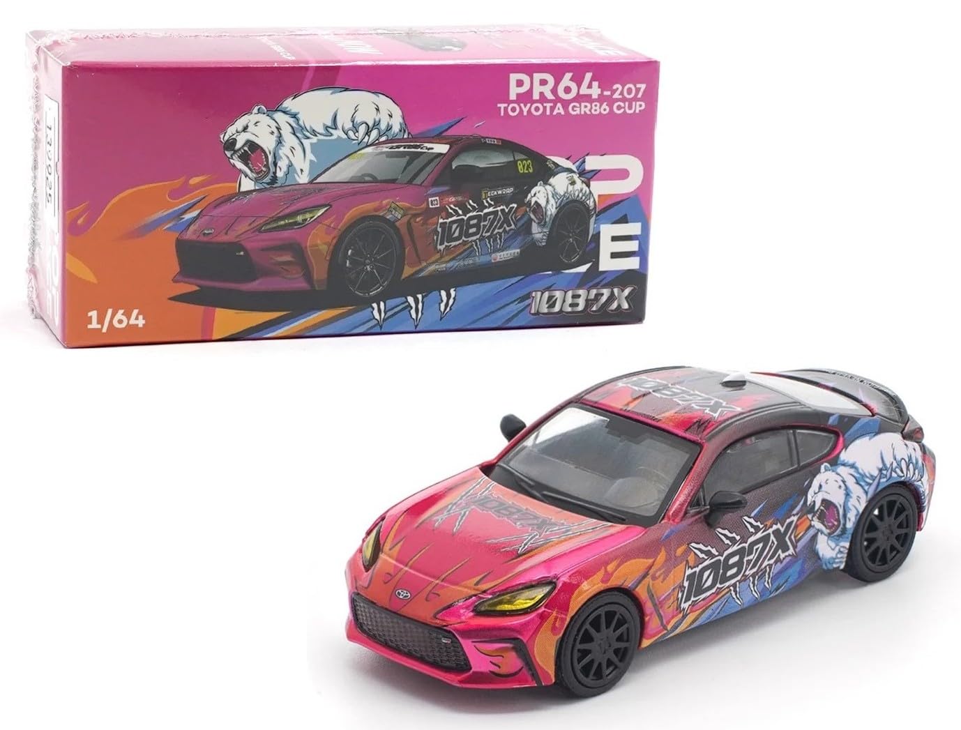 1:64 Diecast Model Car Compatible with Toyota GR86 Cup 1087X